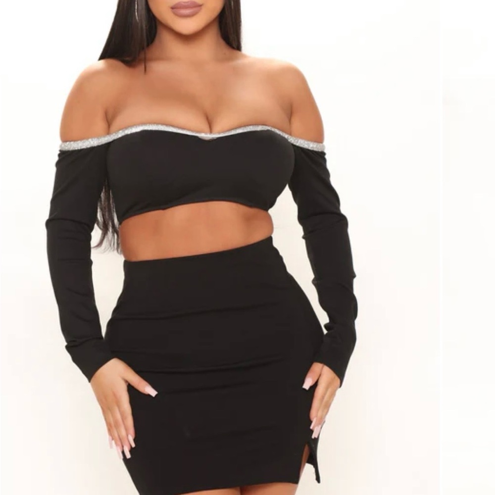 Fashion Nova Black Mini Skirt Set with Silver Trim